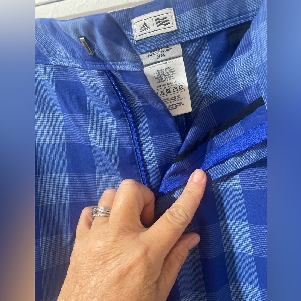 ADIDAS Mens Bermuda Blue Check Logo Size 38 Golf shorts NWOT - Picture 2 of 6